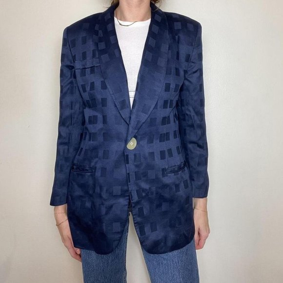 Vintage Christian Dior navy checkered blazer
